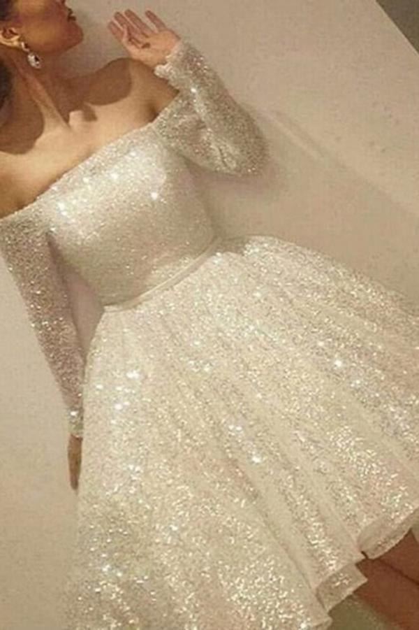 Stunning Casey Homecoming Dresses Beading Off The Shoulder Long Sleeves CD44