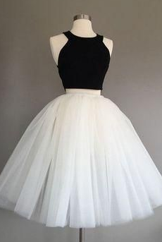 Tulle Halter Knee-Length Ivory Skyla Homecoming Dresses Two Piece Sleeveless CD4612