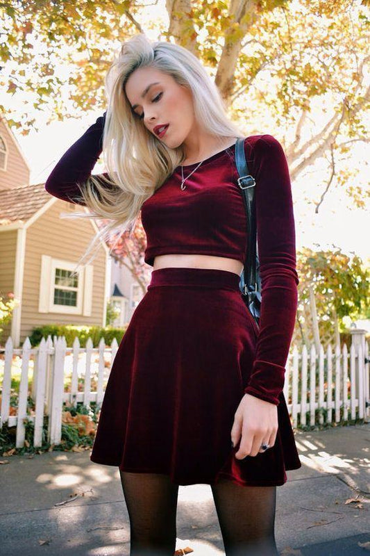 Azaria Homecoming Dresses Two Piece Long Sleeve Velvet CD4849