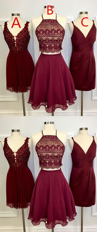 Two Piece Square Knee-Length Amya Lace Homecoming Dresses Burgundy With CD804