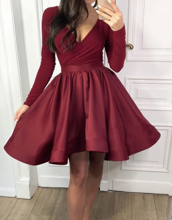 Long Sleeves Satin Jazmyn Homecoming Dresses Ruffles CD868