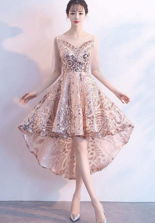 Champagne Tulle Sequin Short Lana Homecoming Dresses . CD884