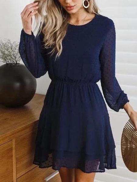 Round Ashlynn Homecoming Dresses Neck Long Sleeve Casual Mini Dress CD8874