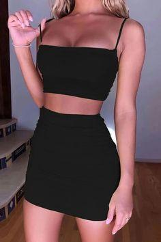 Black Bodycon Julianne Homecoming Dresses Sexy Spaghetti Straps Two Piece CD9393