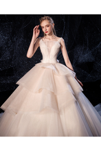 Load image into Gallery viewer, Ball Gown Tulle Wedding Dresses Straps Beads Chapel Train
