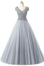 Load image into Gallery viewer, 2024 Tulle Prom Dresses V-Neck Floor-Length With Sash And Applique