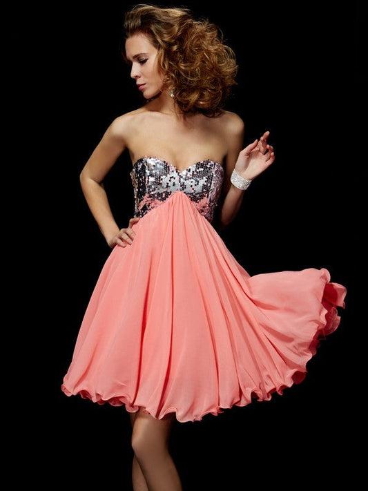 A-Line/Princess Sweetheart Sleeveless Homecoming Dresses Chiffon Mabel Beading Short