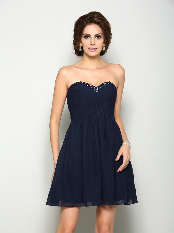 A-Line/Princess Sweetheart Beading Sleeveless Short Chiffon Homecoming Dresses Karsyn