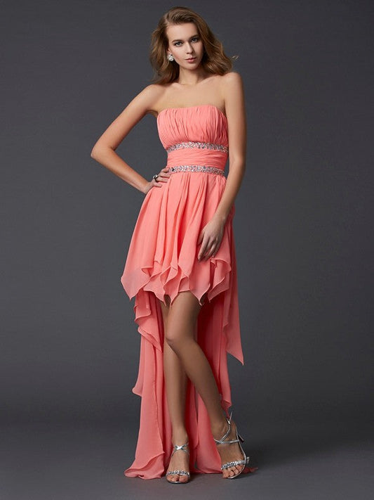 Chiffon Homecoming Dresses Nola Empire Strapless Sleeveless Ruffles High Low