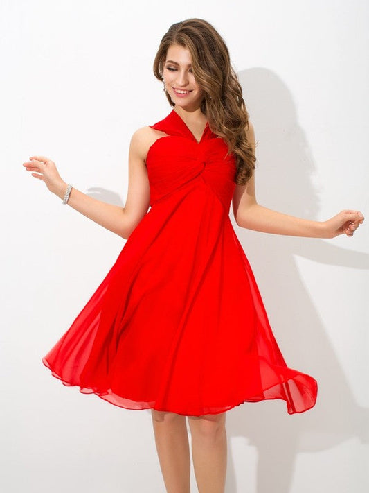 A-Line/Princess Straps Chiffon Cocktail Homecoming Dresses Mandy Pleats Sleeveless Short Dresses