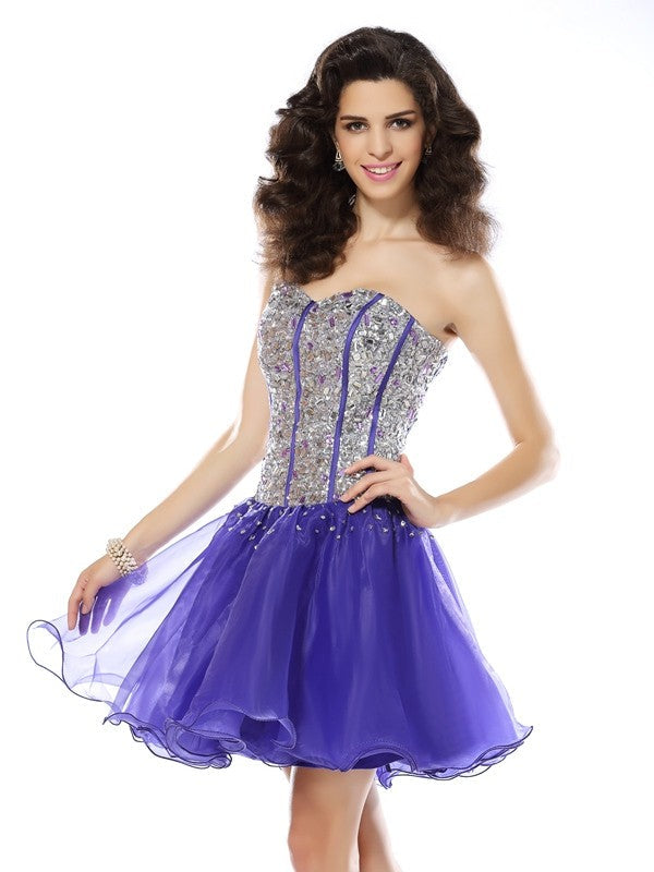 Cocktail Penelope Homecoming Dresses A-Line/Princess Sweetheart Beading Sleeveless Short Organza Dresses