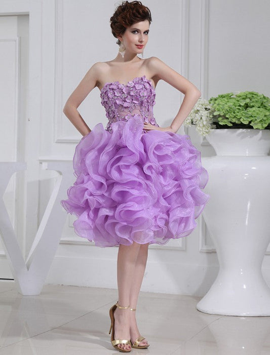 A-Line/Princess Mayra Homecoming Dresses Cocktail Beading Sweetheart Sleeveless Short Organza Dresses