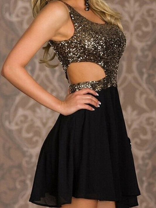 A-Line/Princess Sleeveless Scoop Sequin Homecoming Dresses Chiffon Janessa Short/Mini Dresses