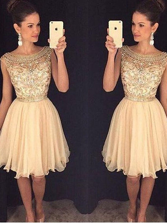 A-Line/Princess Scoop Sleeveless Short/Mini Beading Dresses Homecoming Dresses Lyla Chiffon