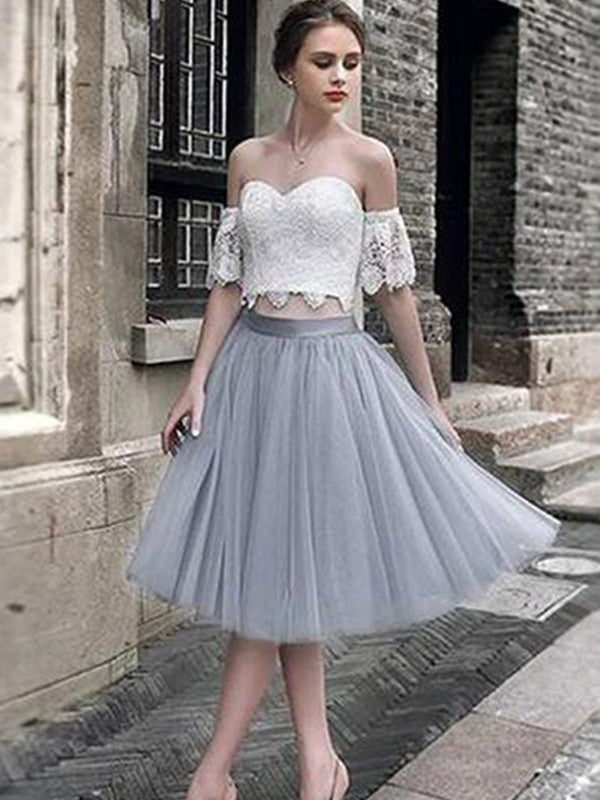 Homecoming Dresses Whitney Lace A-Line/Princess Sweetheart Tulle Sleeveless Tea-Length Two Piece Dresses