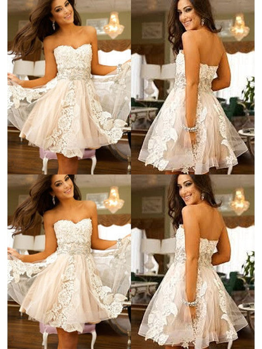 A-Line/Princess Sleeveless Sweetheart Applique Tulle Short/Mini Elyse Homecoming Dresses Dresses