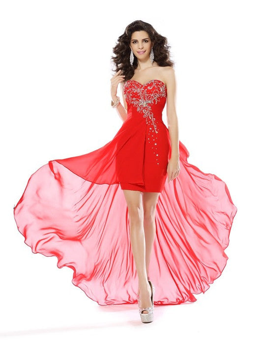 Sheath/Column Sweetheart Cocktail Ryleigh Homecoming Dresses Chiffon Beading Sleeveless Short Dresses