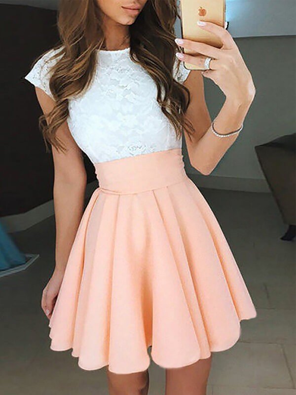 Lace Dana Homecoming Dresses Chiffon A-Line/Princess Jewel Sleeveless Short/Mini Dresses