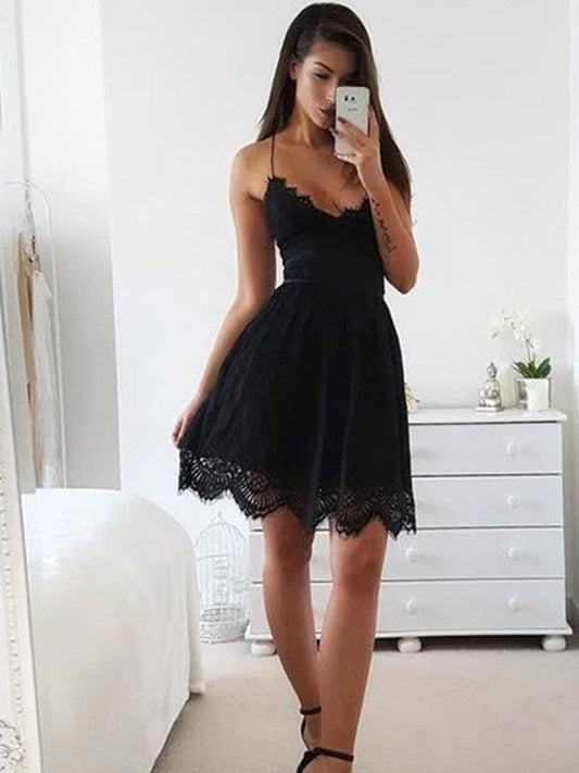 A-Line/Princess Spaghetti Straps Sleeveless Short/Mini Dresses Homecoming Dresses Kadence Lace