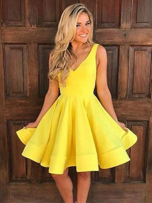 A-Line/Princess Sleeveless Straps Ruffles Satin Homecoming Dresses Anne Short/Mini Dresses