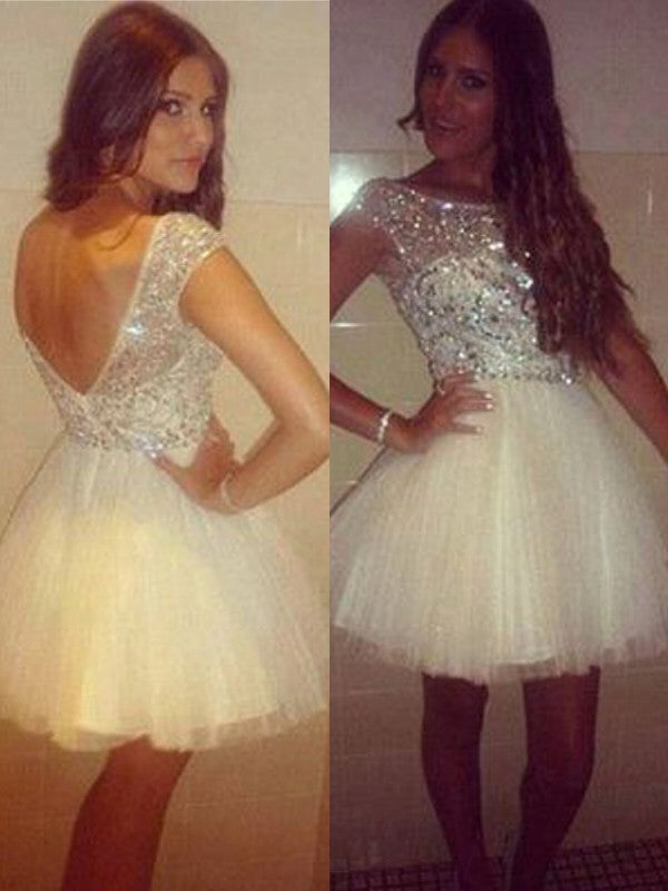 A-Line/Princess Sleeveless Scoop Beading Tulle Short/Mini Alena Homecoming Dresses Dresses