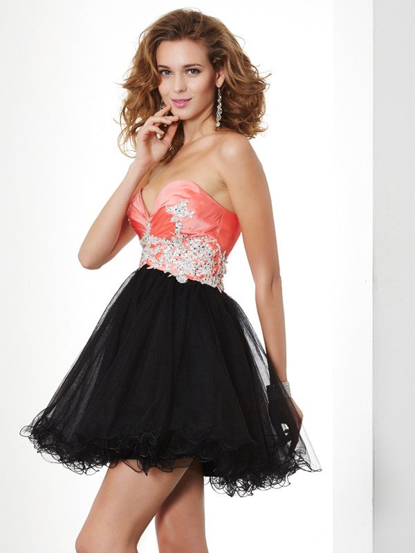 A-Line/Princess Sweetheart Sleeveless Applique Short Taffeta Homecoming Dresses Emery