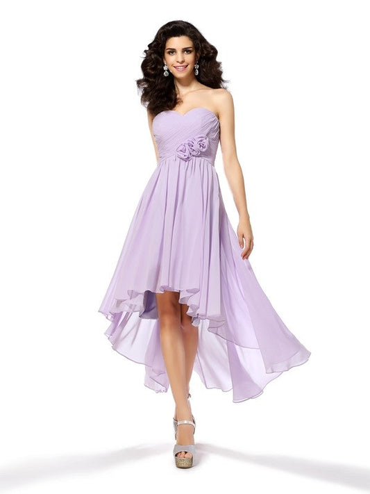 A-Line/Princess Sweetheart Hand-Made Flower Sleeveless High Low Cocktail Mayra Chiffon Homecoming Dresses Dresses