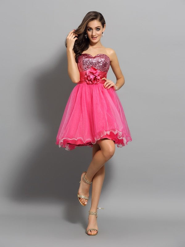 Homecoming Dresses Laney Cocktail A-Line/Princess Sweetheart Ruffles Sleeveless Short Net Dresses