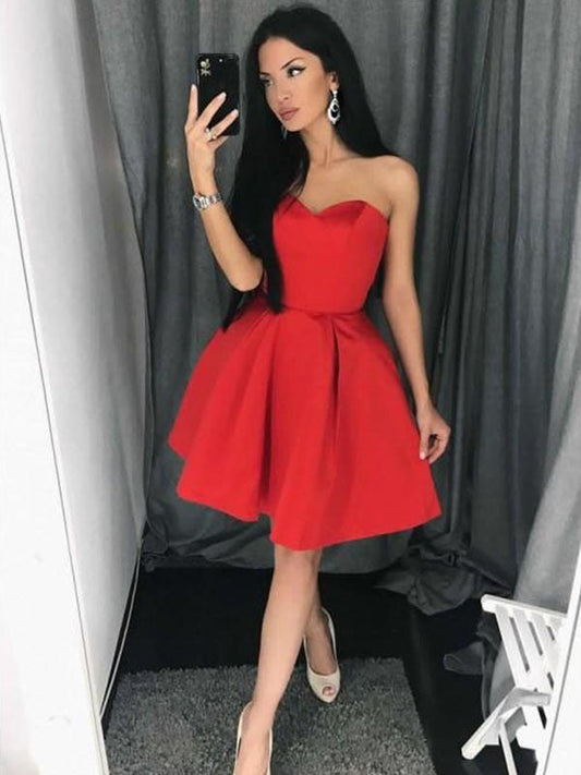 A-Line/Princess Sweetheart Sleeveless Ruffles Short/Mini Dresses Satin Edith Homecoming Dresses