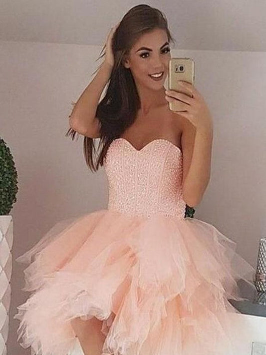 A-Line/Princess Tulle Beading Carla Homecoming Dresses Sweetheart Sleeveless Short/Mini