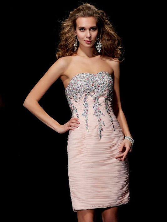 A-Line/Princess Sweetheart Sleeveless Chiffon Willow Homecoming Dresses Beading Short