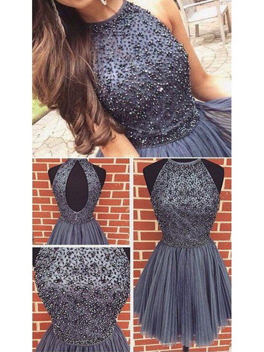 A-Line/Princess Sleeveless Scoop Beading Tulle Short/Mini Kennedy Homecoming Dresses Dresses