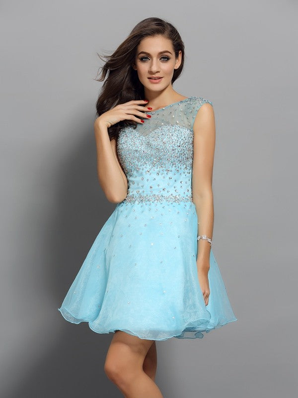 A-Line/Princess Scoop Beading Sleeveless Short Organza Anika Homecoming Dresses Cocktail Dresses