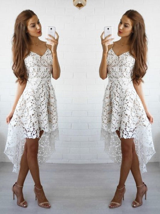 A-Line/Princess Sleeveless Spaghetti Straps Lace Larissa Homecoming Dresses Short/Mini Dresses