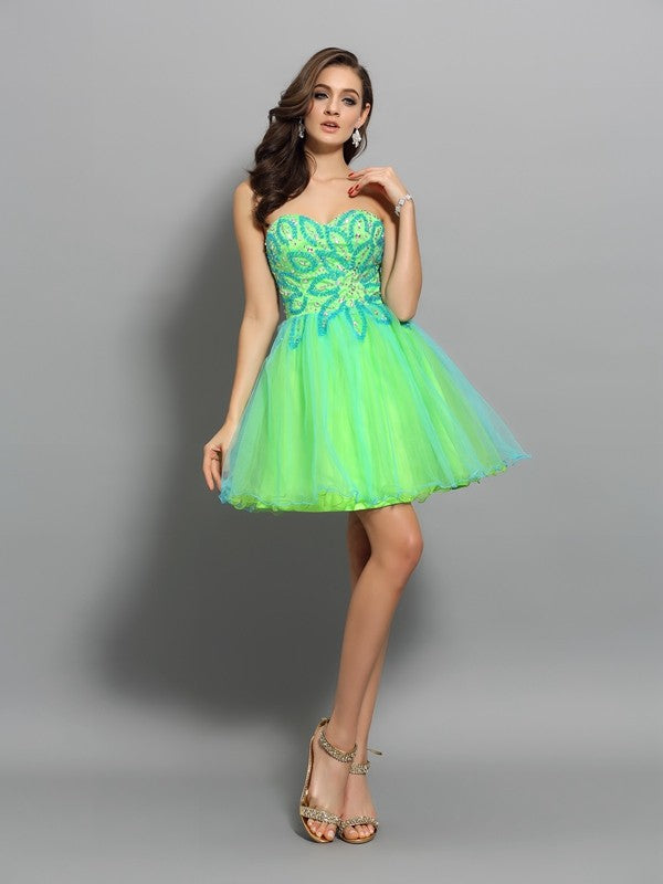 A-Line/Princess Sweetheart Beading Sleeveless Short Net Rowan Cocktail Homecoming Dresses Dresses