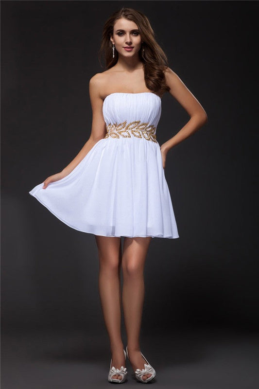 A-Line/Princess Strapless Sleeveless Beading Short Homecoming Dresses Cocktail Kiana Chiffon Dresses