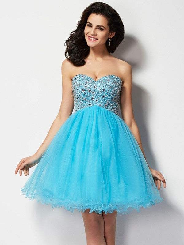 A-Line/Princess Sweetheart Sleeveless Short Beading Tulle Homecoming Dresses Aurora