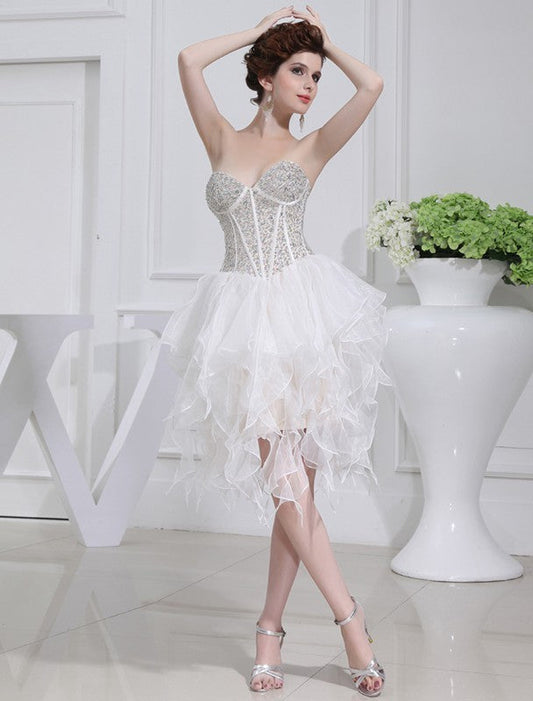 A-Line/Princess Beading Sweetheart Sleeveless Homecoming Dresses Nyla Cocktail Short Organza Dresses