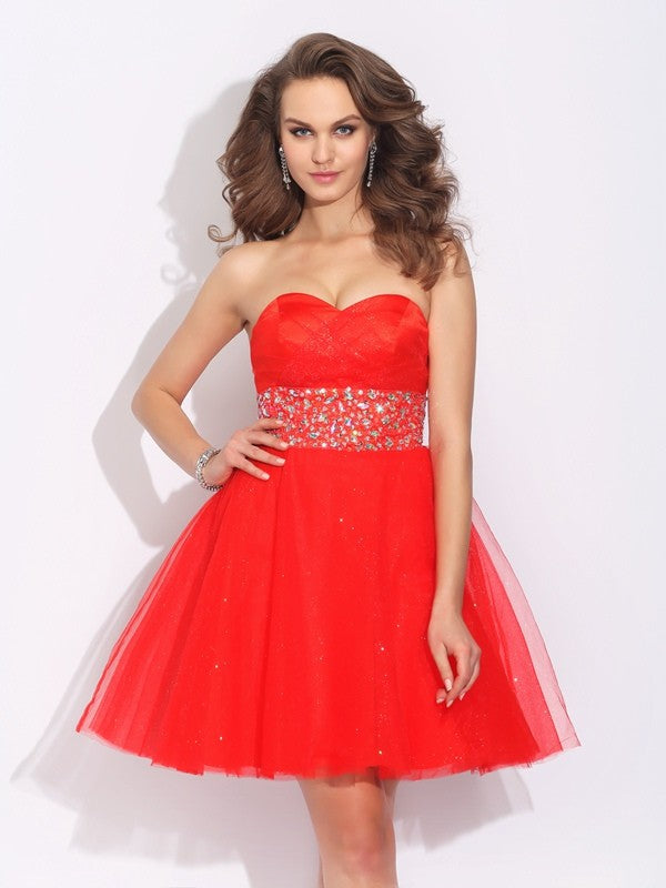 A-Line/Princess Sweetheart Rhinestone Sleeveless Short Net Dresses Lilith Homecoming Dresses