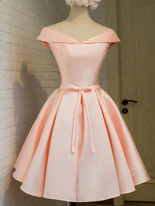 A-Line/Princess V-Neck Sleeveless Sandra Homecoming Dresses Satin Sash/Ribbon/Belt Short/Mini Dresses