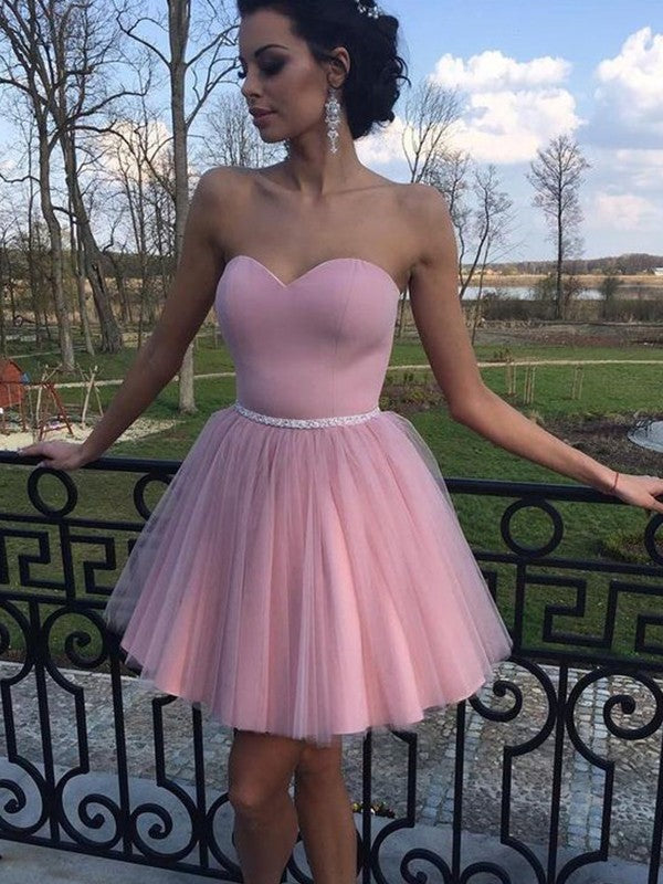 A-Line/Princess Sweetheart Sleeveless Pleats Homecoming Dresses Mariyah Tulle Short/Mini Dresses