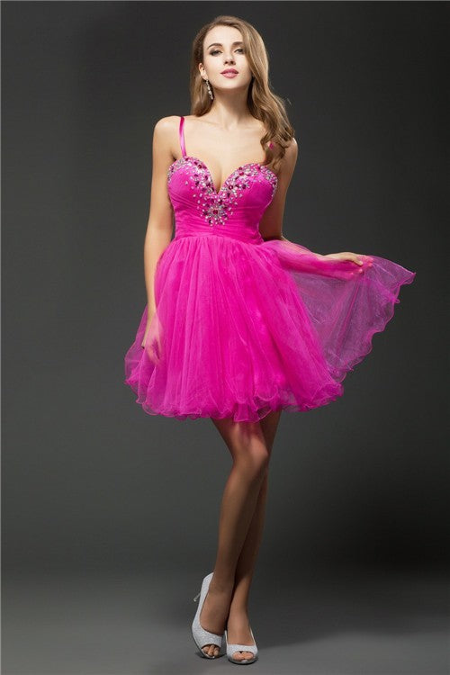 A-Line/Princess Sweetheart Beading Cocktail London Homecoming Dresses Sleeveless Short Organza Dresses