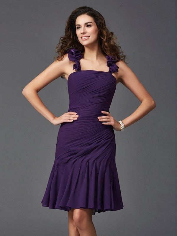 Chiffon Homecoming Dresses Cocktail Liana Sheath/Column Straps Ruched Sleeveless Short Dresses