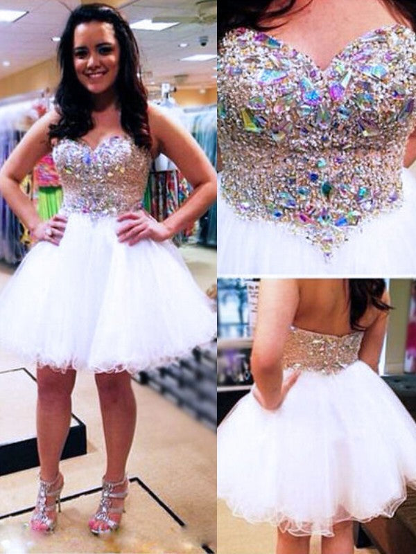 A-Line/Princess Homecoming Dresses Tatum Sleeveless Sweetheart Beading Tulle Short/Mini Dresses