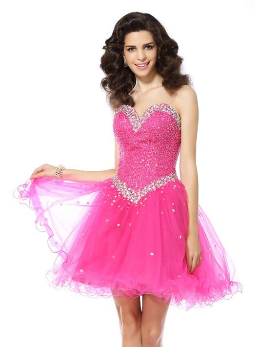 A-Line/Princess Homecoming Dresses Jaylah Satin Cocktail Sweetheart Beading Sleeveless Short Dresses