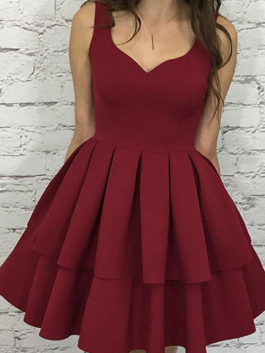 A-Line/Princess Homecoming Dresses Satin Kristin Sleeveless Straps Layers Short/Mini Dresses