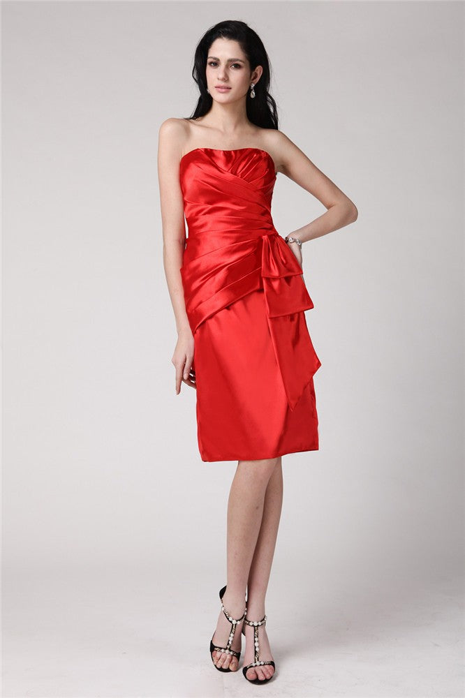 Sheath/Column Strapless Sleeveless Pleats Short Elastic Naomi Homecoming Dresses Cocktail Satin Woven Dresses