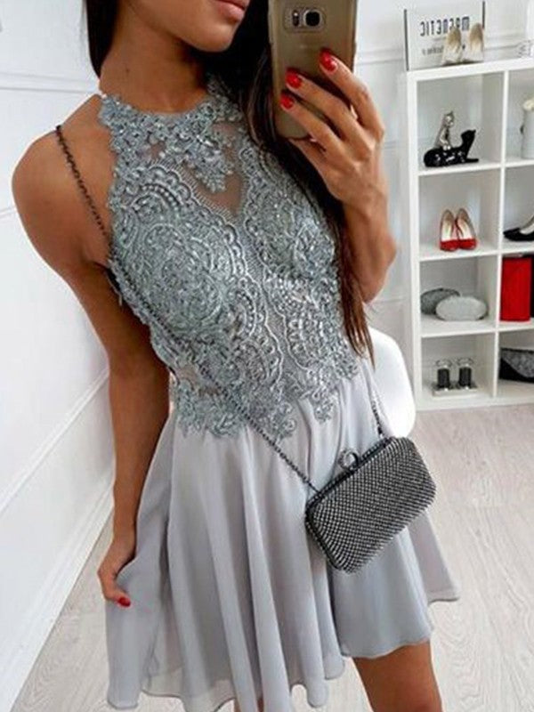 A-Line/Princess Halter Applique Sleeveless Short/Mini Homecoming Dresses Chiffon Serenity Dresses