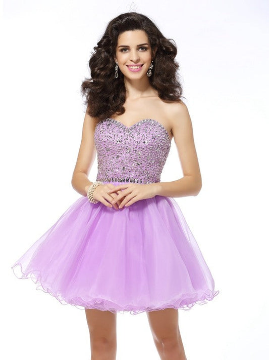 A-Line/Princess Sweetheart Ruffles Sleeveless Short Homecoming Dresses Payton Cocktail Organza Dresses