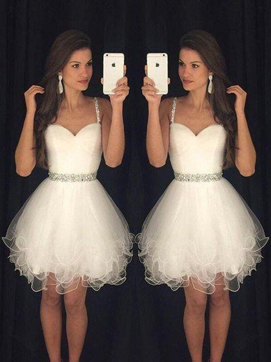 A-Line/Princess Sleeveless Sweetheart Beading Tulle Short/Mini Dresses Homecoming Dresses Yasmine